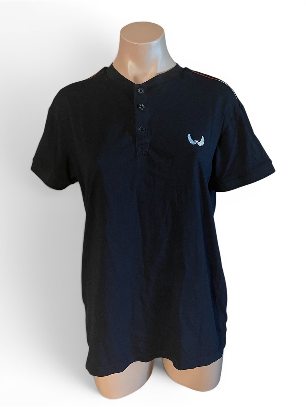 Nick Danger Men's Medium Navy Blue V-Neck Short Sleeve Embroidered Logo T-Shirt